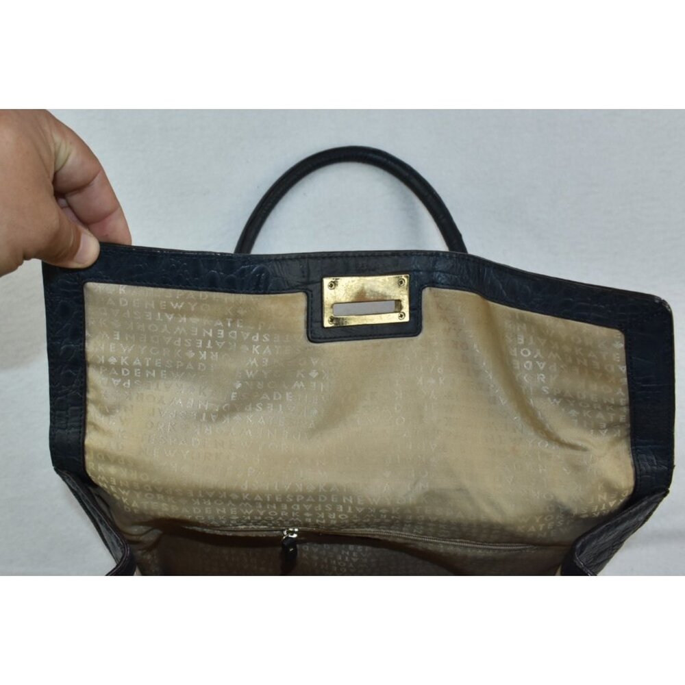 Kate Spade Valley Sinclair Orchard Shoulderbag Navy Leather Embossed Croc -Flaws - Picture 10 of 16